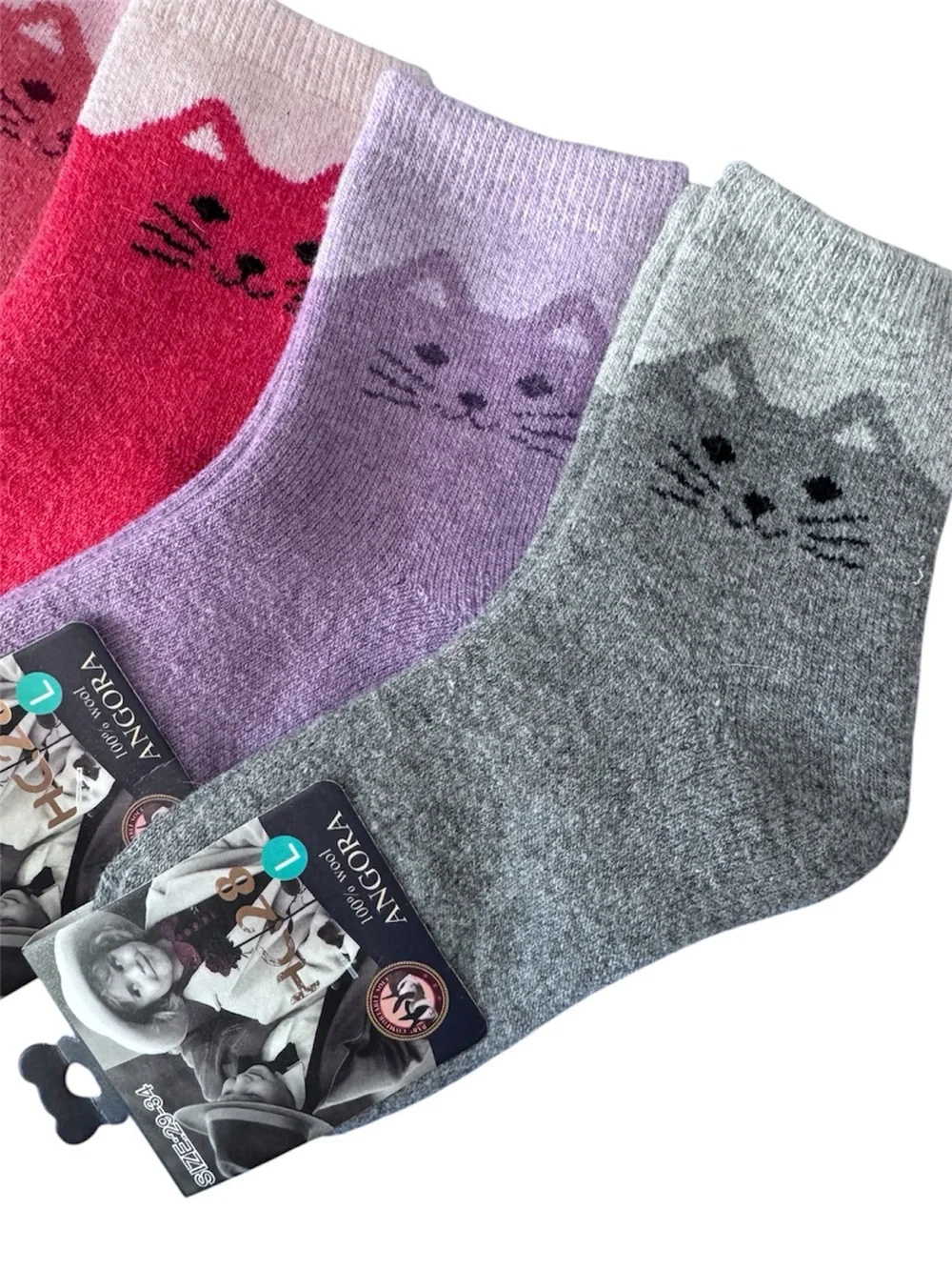 5 Pairs Kids Angora Wool Thick Cat Socks Winter Size EU 29-34 US 11.5-2.5